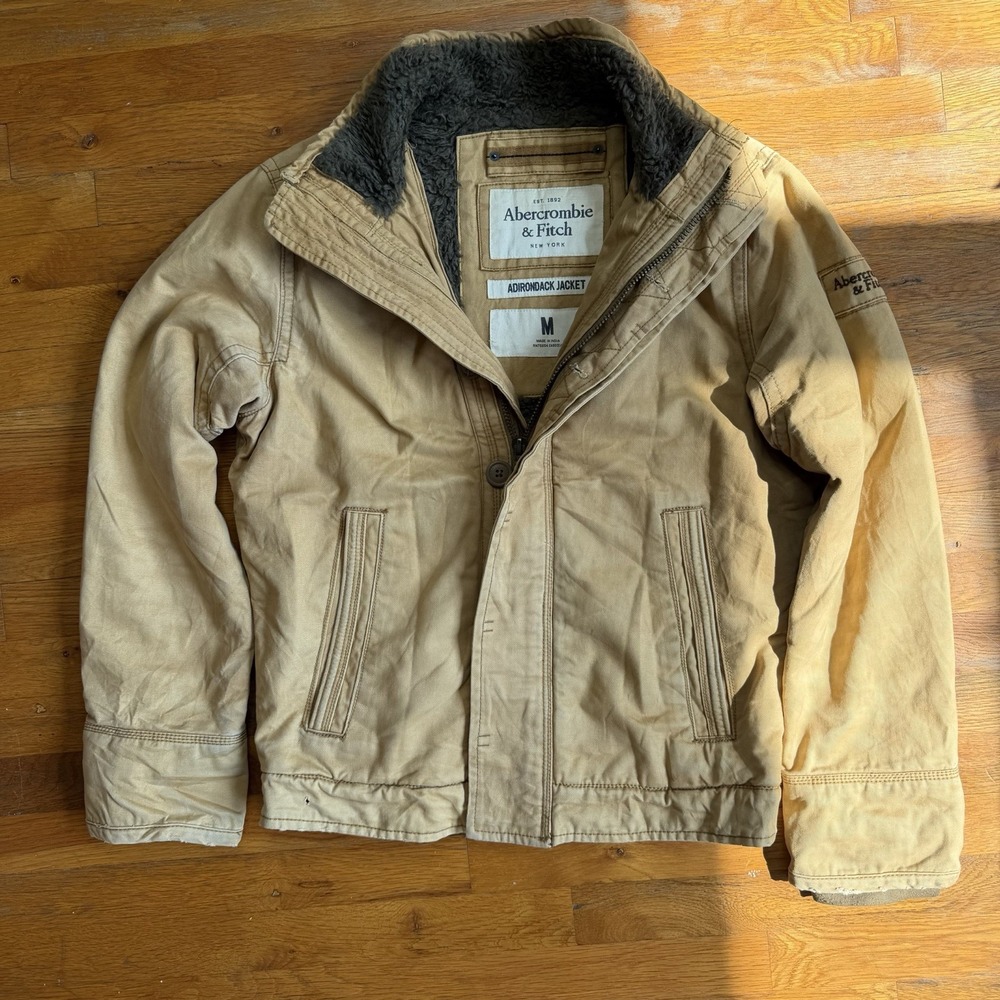 Abercrombie and Fitch Adirondack Jacket M Tan/Camel Mens Faux Fur Lined Y2K